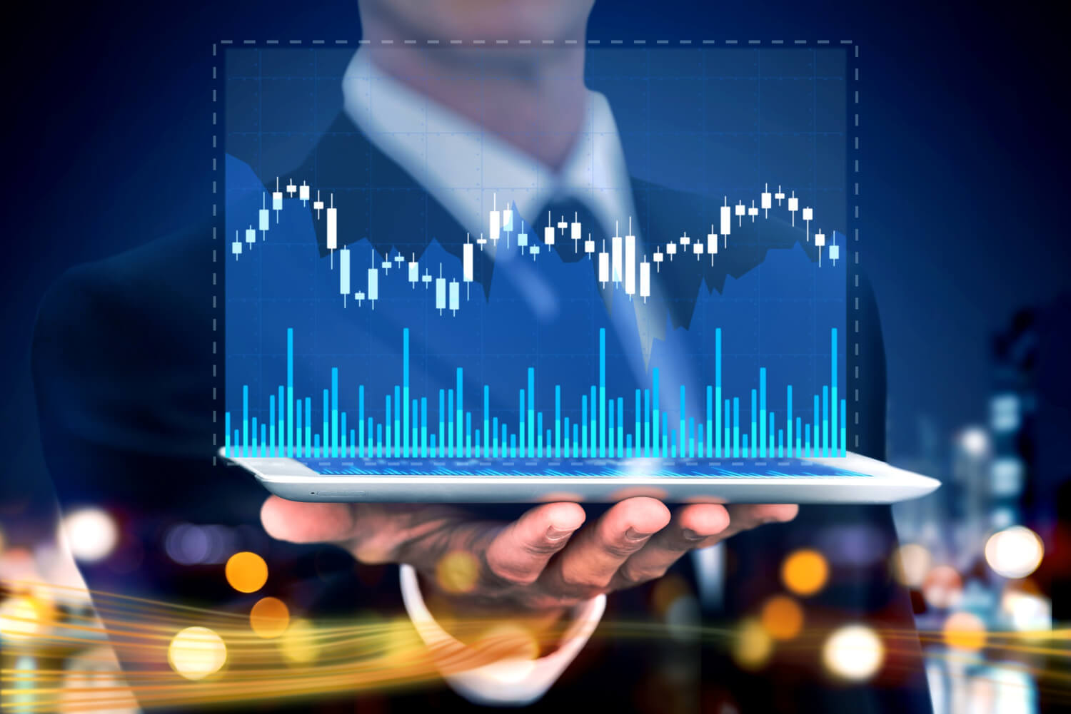 Financial market chart displayed on a laptop screen