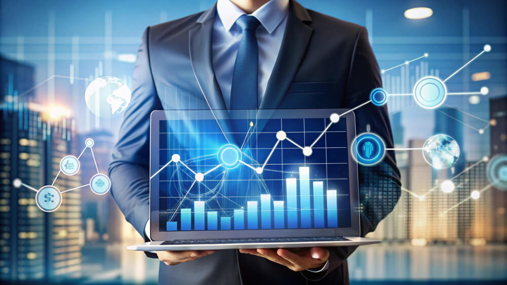 Financial market chart displayed on a laptop screen